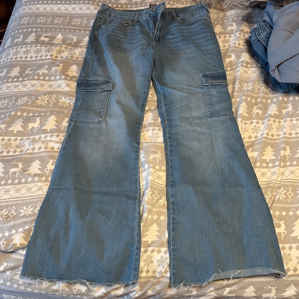 Rewash Light Blue Flare Cargo Jeans